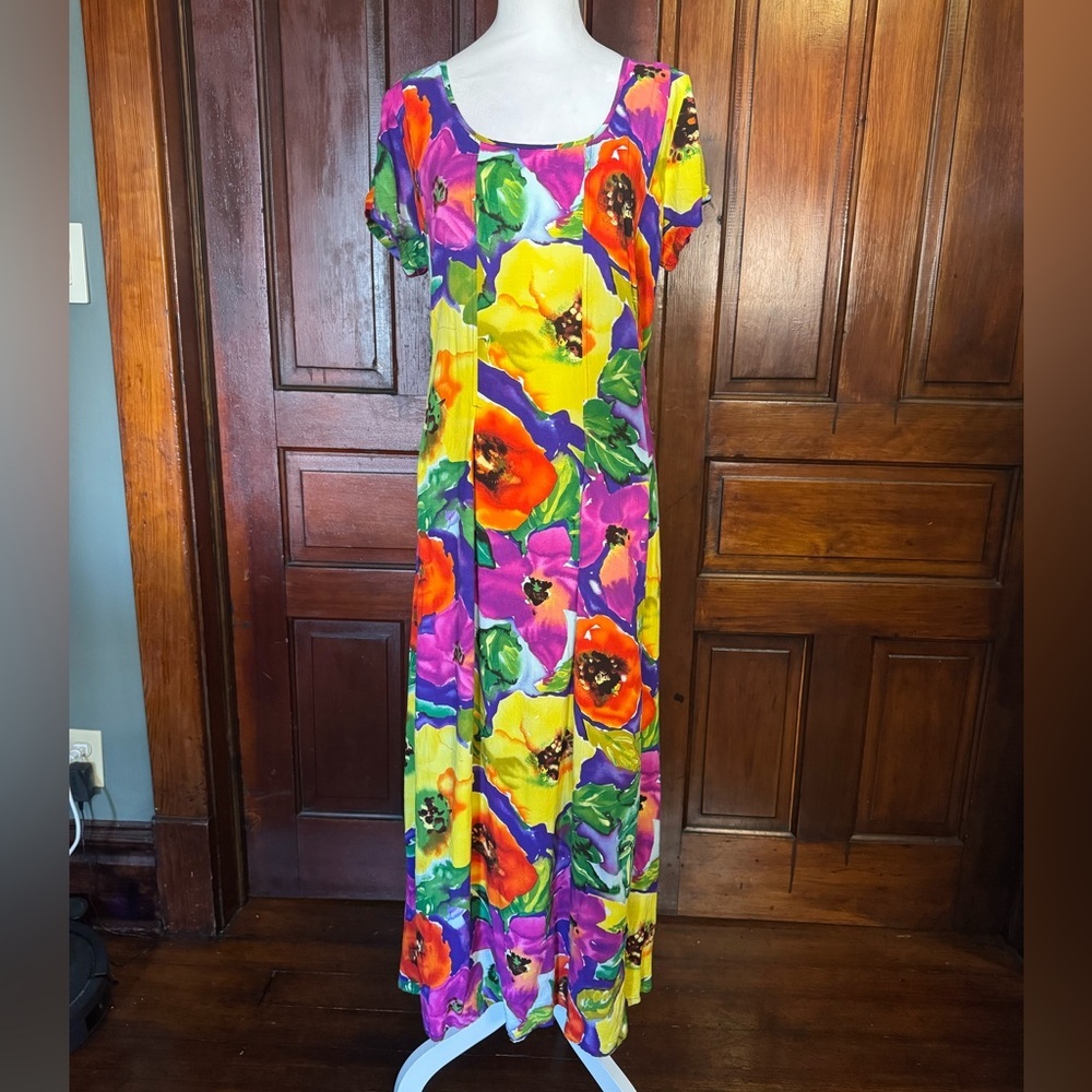 Vintage Jams World Poppy Floral Print Maxi Length Dress Size XL